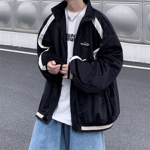 立领港风上衣美式复古秋韩版潮流宽松休闲运动工装夹克 W1236-P53图片