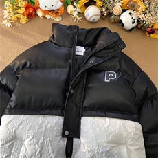 港风平铺冬新款PU拼接高级感加厚棉衣外套男棉服MY260-P115控158，男装棉衣，电商B370
