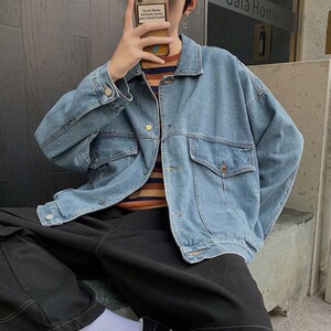 F554P60秋季复古水洗牛仔外套上衣男装新款宽松韩版夹克图片