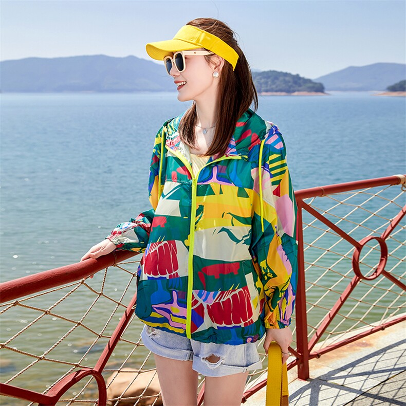 印花防晒衣女短款2025夏季新款韩版宽松大码透气轻薄外套开衫上衣,女装防晒衣,可可小西