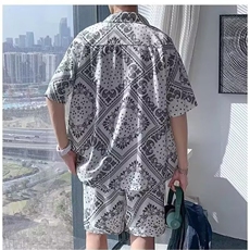 泰云南泼水节度假旅游花衬衫短袖沙滩套装夏季薄款速干男女情侣，男装衬衫，星座1210-1