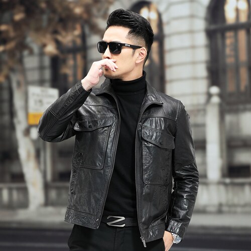 F28058海宁2023冬季新款男式皮衣男头层油蜡牛皮皮衣P680，男装皮衣，电商B360