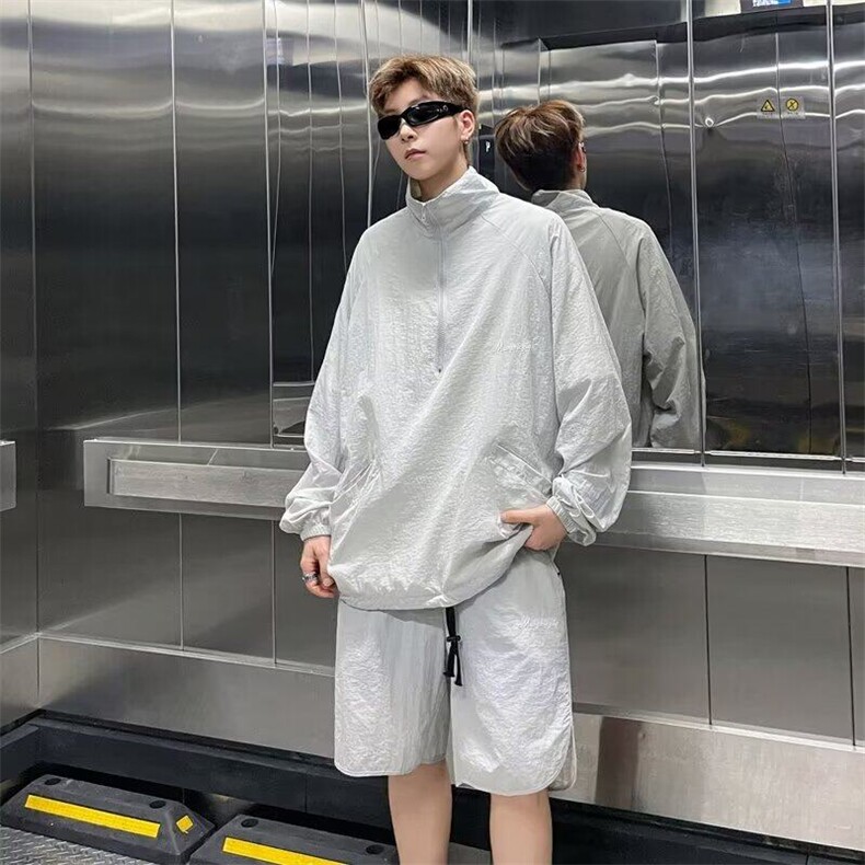 套装男士韩版潮流痞子帅气夏季防晒衣2026新款ins五分裤W5828-P57,男装防晒衣,星座412-2
