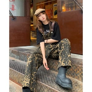 2024美式牛仔裤男款春季豹纹背带裤潮 N612 P70图片
