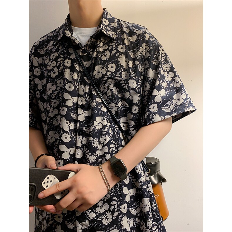 碎花短袖情侣同款衬衫上衣设计感复古衬衣外套DX101-特P30限价48,男装衬衫,电商A178