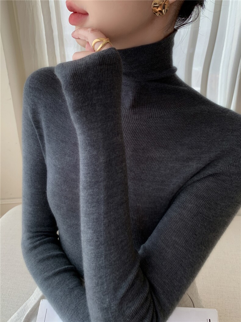 一线成衣无缝精纺扬子纱100羊毛衫女堆堆领修身显瘦内搭打底衫,针织衫/毛衣,暖绒情旗舰店