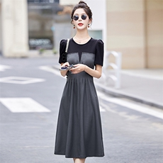 现货！！2024夏季新款气质优雅时尚拼接连衣裙，女装连衣裙，涵墨