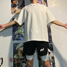 抖音得物品质二开240克宽松纯棉美式高街痞帅潮牌金属装饰短袖T恤，男装T恤，电商A486