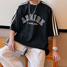 麂皮绒短袖t恤男夏季美式潮牌五分袖宽松半袖体恤T0233-P35，男装T恤，星座308B-2