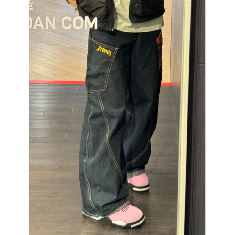 【有货】XK8091LL-特P55格纹拼接baggy水洗萝卜牛仔裤子,男装牛仔裤,星座1007（原301D）