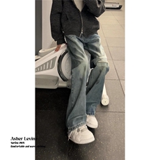 【008】水洗做旧脏染破洞牛仔裤男春夏宽松直筒裤A079-NA537-P49，男装牛仔裤，电商A079
