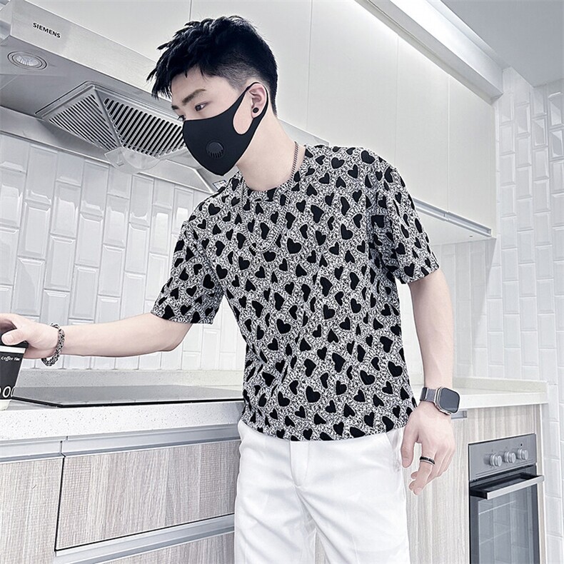 爱心提花短袖T恤男痞帅高级感社会小伙301C-DT82-P48控68,男装T恤,星座301C（原B323）