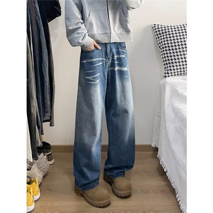 美式复古泼墨设计感牛仔裤  M776 P45图片