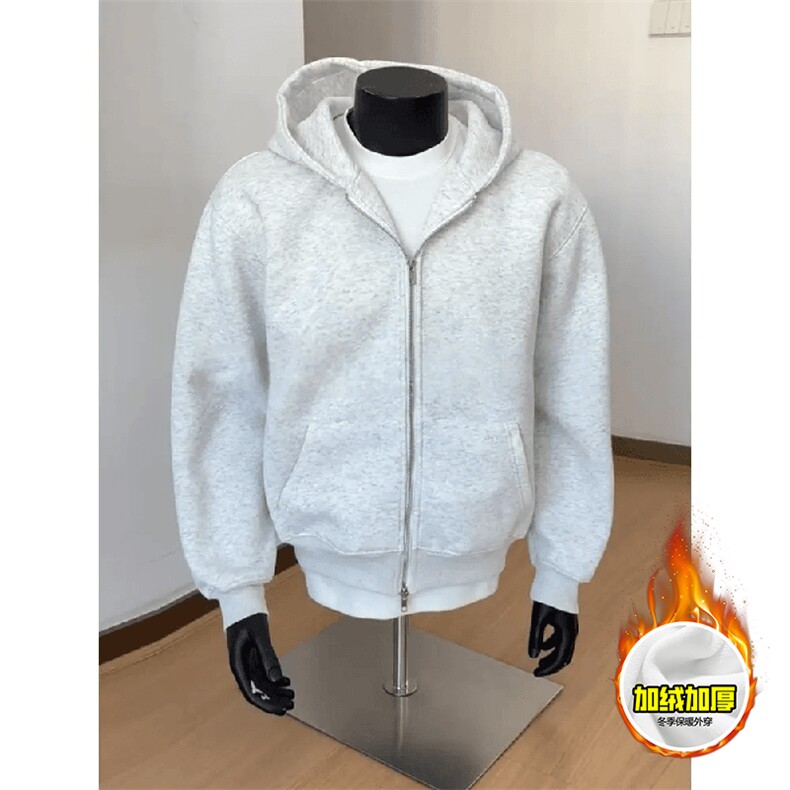 480G重磅加绒硬挺boxy男女秋冬美式高街双头双拉链卫衣开衫厚外套,女装短外套,电商A486