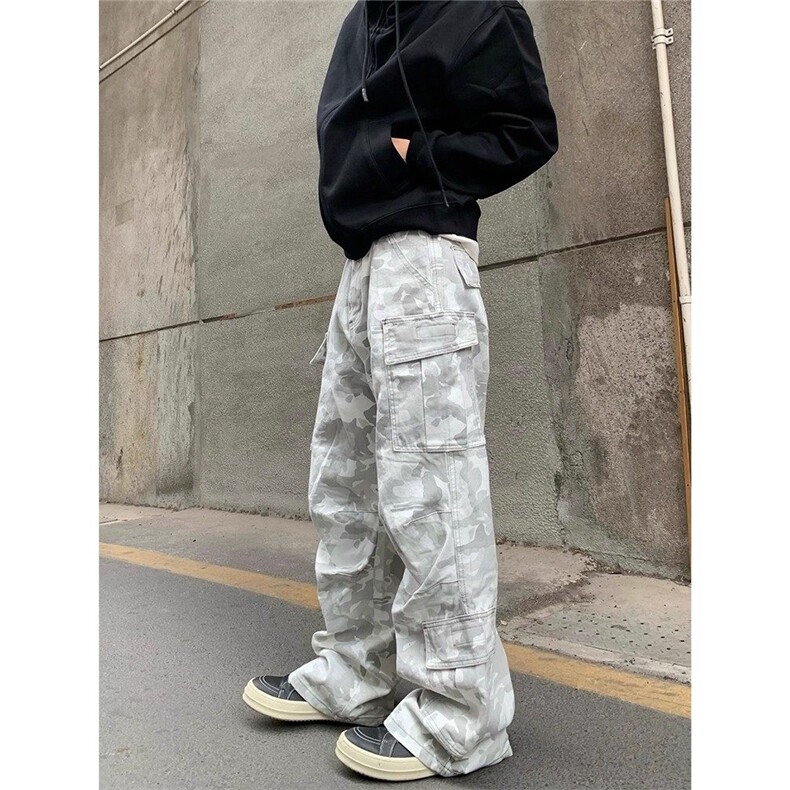 网图通勤雪地迷彩宽松大口袋工装裤休闲牛仔裤A025-XN62218-P58,男装牛仔裤,电商A025