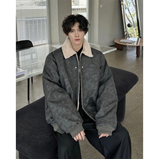 W8217P130控178皮毛扎染加绒加厚宽松休闲棉衣棉服，男装棉衣，电商B205