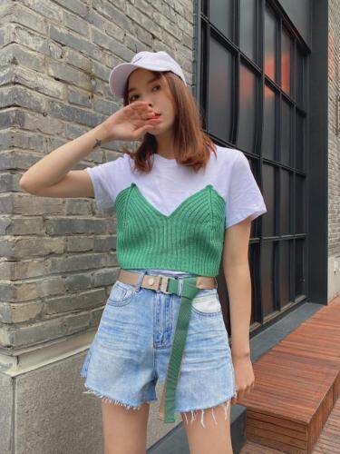 拼接针织体恤，女装，可家 cutiesister