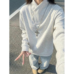 春季立领斜半拉链卫衣美式长袖打底衫男女 C64170-TP30不图片