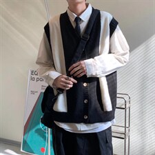 ins日系春季潮流新款青春针织马甲V领开衫M0126P40图片