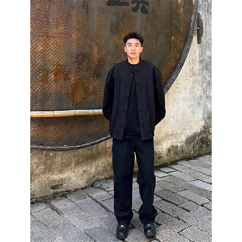 新中式男装国风立领衬衫秋季高级感中山唐装订婚穿搭长袖衬衣外套图片
