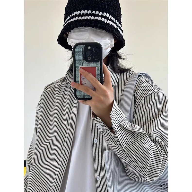 网图条纹衬衫男长袖上衣外套潮牌高级感宽松情侣衬衫,男装衬衫,星座410-6（原星座1304-1）