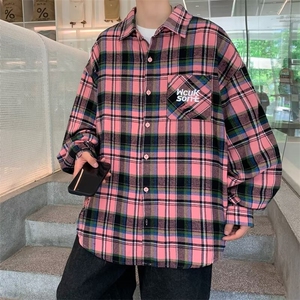 春秋港风格子衬衫男痞帅感长袖衬衣潮流日系内搭薄款外套 C136图片