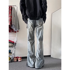 港风新款美式街头复古水洗黄泥染牛仔裤男微喇长裤nz220p45，男装牛仔裤，电商D315