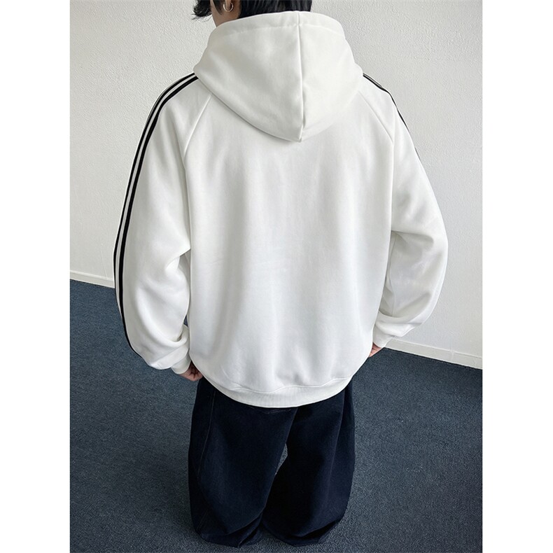 抖音得物高品质26春装美式高街全棉宽松三条杠织带连帽卫衣CM06,男装卫衣,电商A486