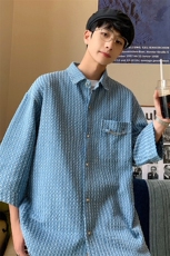 1港风金属装饰情侣大码M-5XL中性潮七分袖衬衫男QCS7078P50控69，男装衬衫，星座226-2