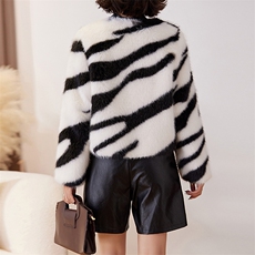 复古摩登斑马纹街头毛毛外套女2024冬季新款软糯潮流百搭皮草上衣，女装皮草，跑量工厂店