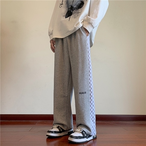 秋季新款潮流条纹黑白九宫格子宽松直筒休闲松紧长裤CYKZ2201-P50图片