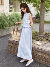 浅蓝色又酷又飒套装女2025夏季新款设计感马甲高腰半身裙两件套，女装套装/套裙，琦鑫阁（原依鑫阁）