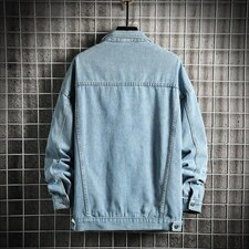 JK629-P70-现货网格牛仔夹克肥仔量足破洞印花大码图片