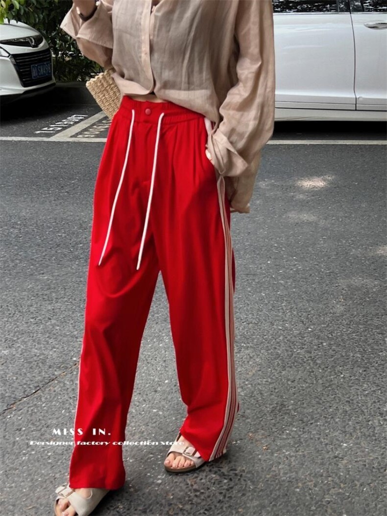 现货休闲风侧边条纹阔腿裤，其它，蜜思印·金