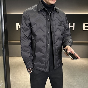 标M517-P168 冬季新款拼接款衬衫领羽绒服图片