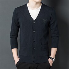 男冬季针织V领针织开衫上衣中年男居家打底毛衣上衣XXH8917-P90图片