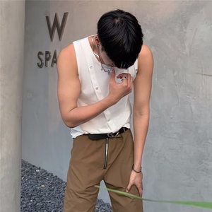 男夏季百搭潮流时尚针织不规则背心 P34图片