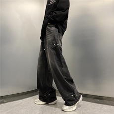 牛仔裤男美式高街潮牌嘻哈阔腿长裤宽松直筒N08185-P50，男装牛仔裤，星座308B-1
