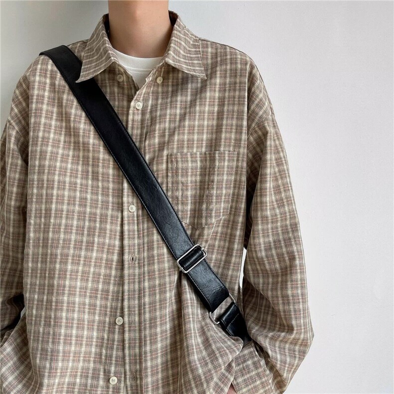 EH22-P35美式复古衬衫男长袖春秋季新款潮牌格子衬衣宽松休闲外套，男装衬衫，星座1503-1