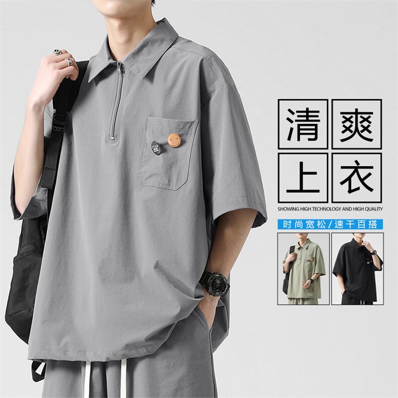 夏季冰丝清爽百搭清爽舒适休闲宽松透气翻领短袖 TT322-特批43图片