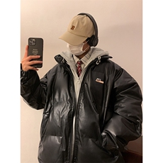 假两件连帽皮棉衣男宽松大码男士棉服潮流棉袄外套A266-P02-P100，男装棉衣，电商A266