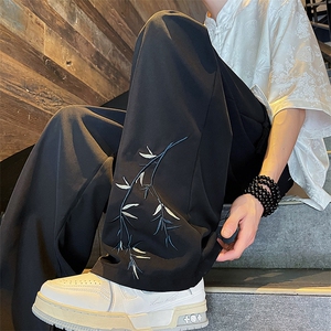A316-1-K1237特P33无差价控58 新中式盘扣刺绣冰丝长裤坠感拖地裤图片