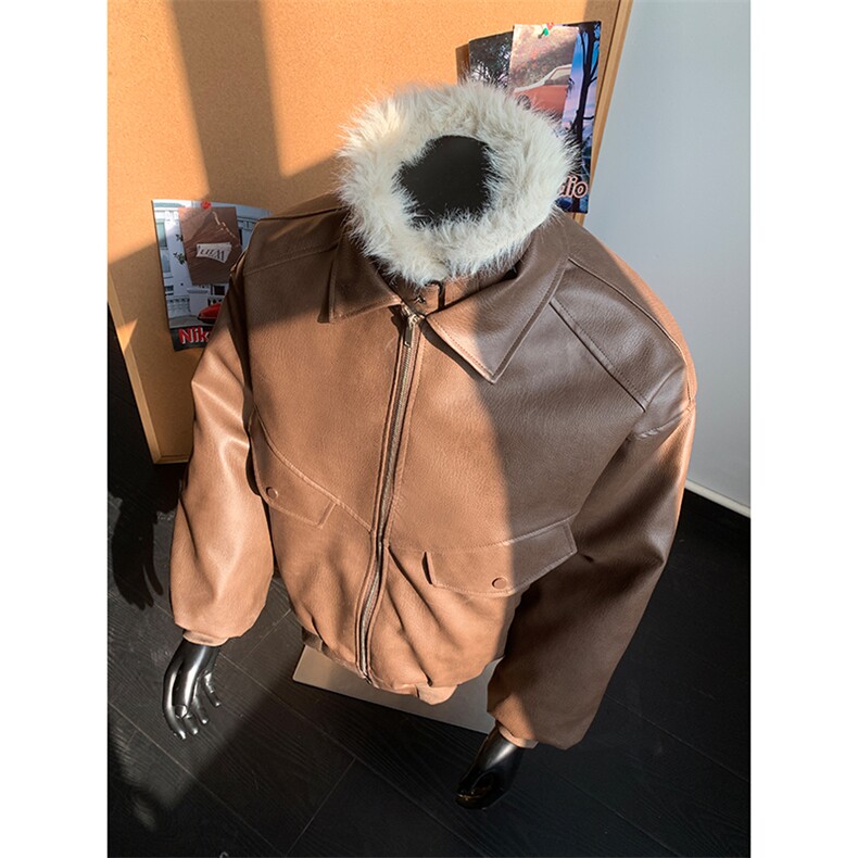 原版冬季座山雕PU皮加绒假2件棉衣9173-P128,男装棉衣,电商B380（原B361）