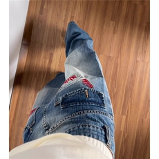 美式复古刺绣阔腿牛仔裤女新款设计感宽松显瘦拖地裤子LH033-P51，男装牛仔裤，星座1008