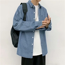 牛仔衬衫男潮牌潮流休闲宽松上衣春秋外套痞帅工装衬衣CS225-P45，男装衬衫，星座1008-1