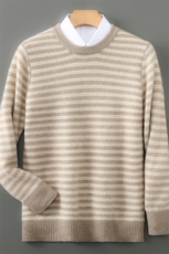 羊毛衫男士圆领条纹加厚长袖毛衣宽松羊毛衫针织打底衫男装，男装羊毛衫，宇灿羊绒