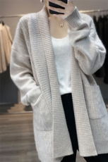 重磅加厚100%纯羊毛开衫女中长款复古提花针织羊绒衫大衣宽松外套，女装羊毛衫，绒汀羊绒