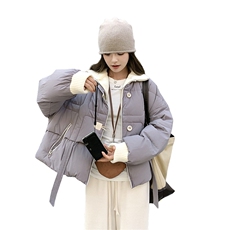 紫色针织拼接短款羽绒服女2025冬季新款时尚加厚保暖小个子面包服，女装羽绒服，诺蝶