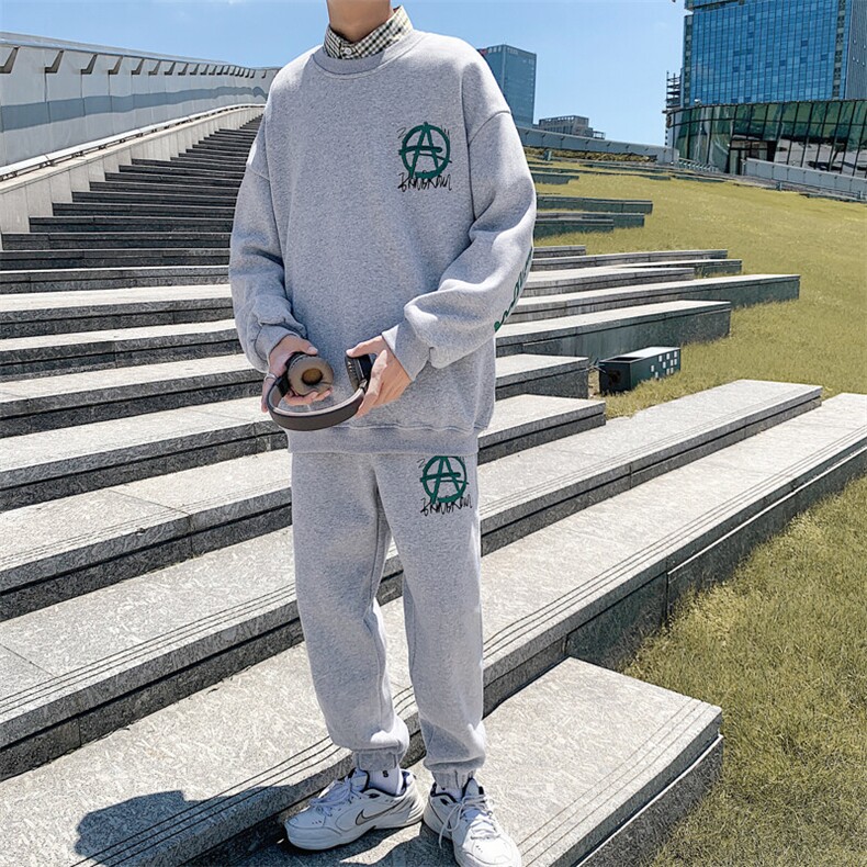 1秋季港风大码M-5XL宽松流行情侣青春套头卫衣套装7266P70控98，男装休闲套装，星座226-2