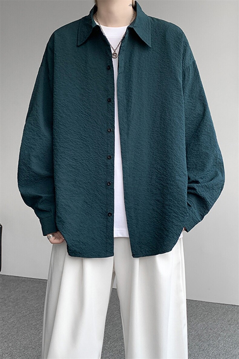 8XL-M泡泡纱盐缩肌理长袖衬衫男夏季冰丝外套防晒衬衣CS29007P40,男装衬衫,电商B312